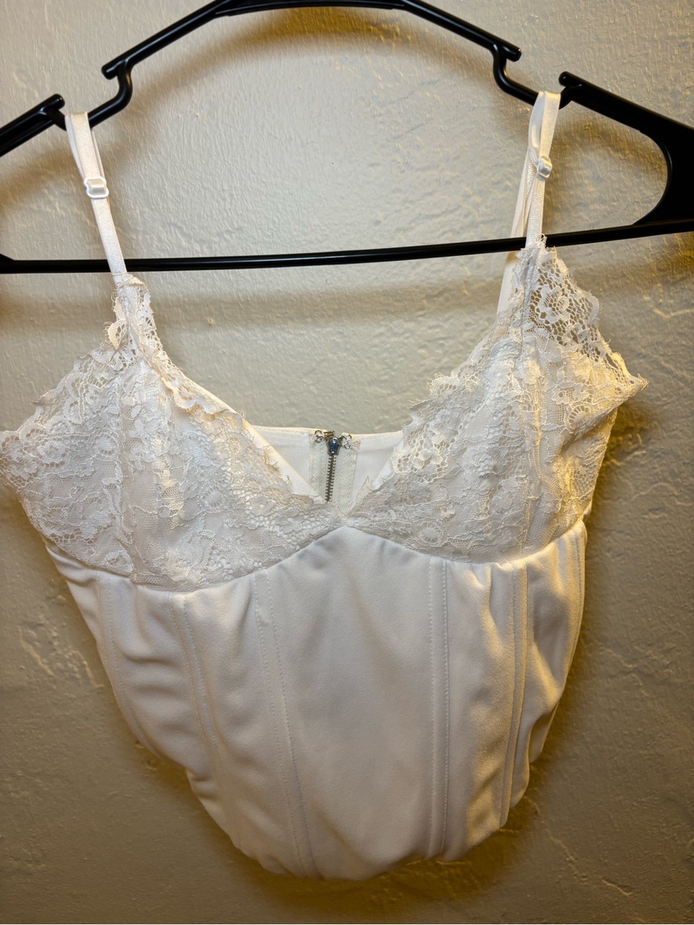 Lace Trim White Bustier Top - Unbranded
